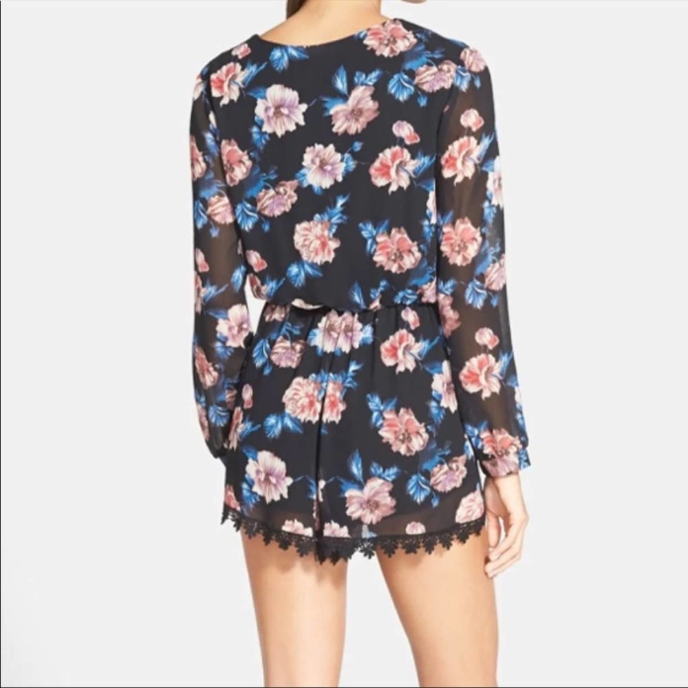 ASTR Floral Lace Trim Long Sleeve Romper Black XS - Picture 12 of 13